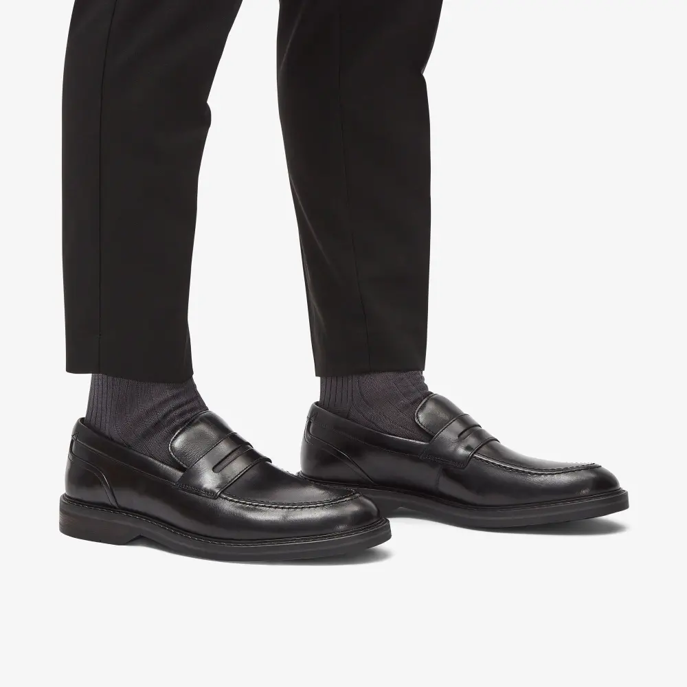 Mens Aldwin Step Black Leather Loafer Shoes online