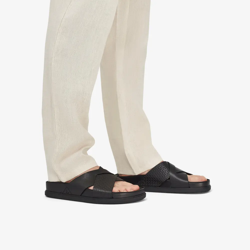 Mens Torford Cross Black Leather Flat Sandals online